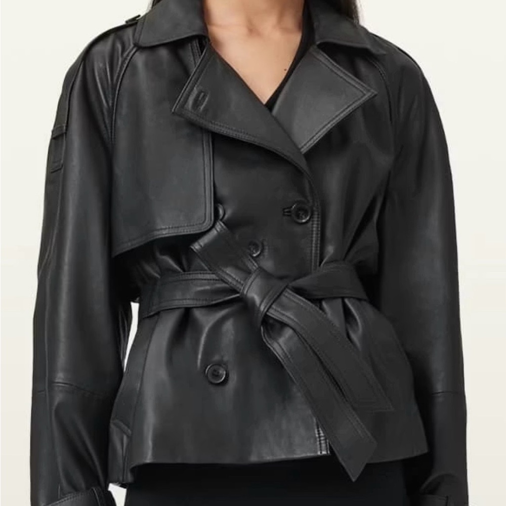 All Saints Reed Double-Breasted Black Leather Jacket - NWT